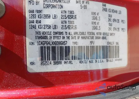 1999 Chrysler Town & Country Limited z USA, uszkodzony, nr VIN 1C4GP64LXXB906057